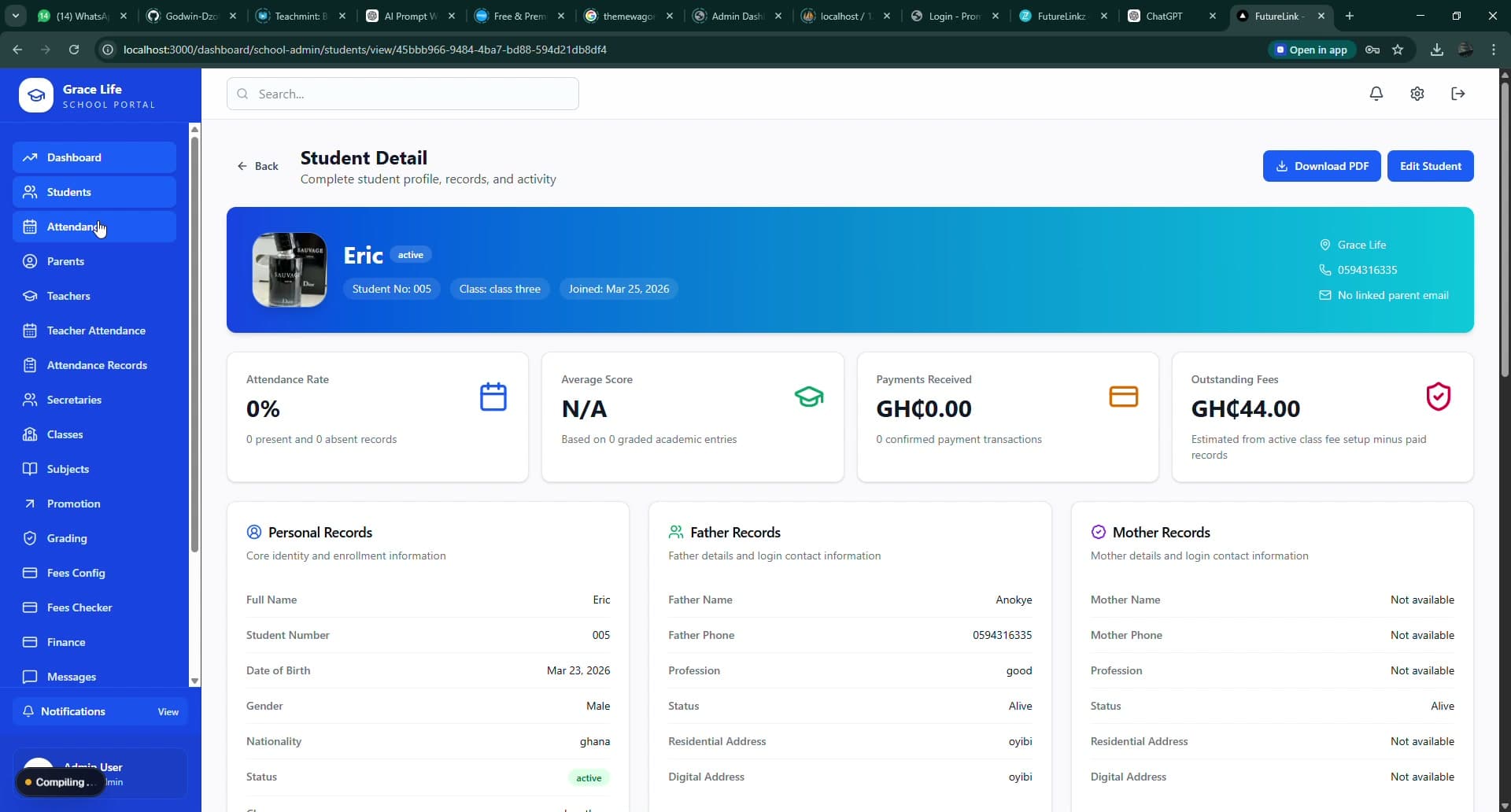 Student Detailed Page